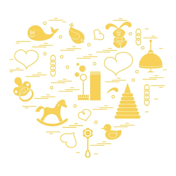 Vector illustration kids elements arranged in a heart: bird, wha — Stock Vector