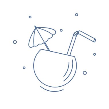 Yarım Hindistan cevizi, tüp ve şemsiye kokteyl stilize simgesi