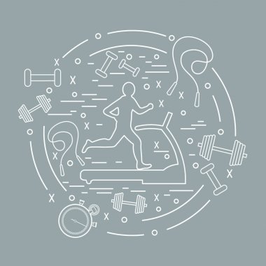 Bir koşu bandı üzerinde koşu adamın illüstrasyon vektör ve farklı