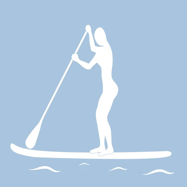 Ilustración vectorial de stand up remando icono silueta femenina . — Vector de stock