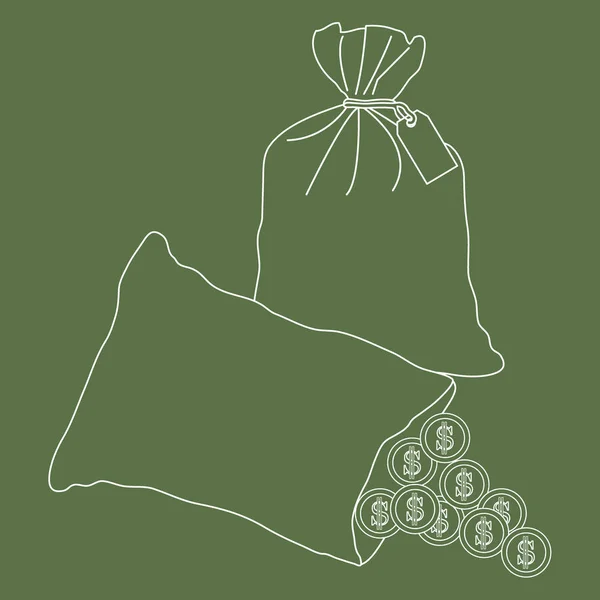 お金で結ばれた袋と注ぐと開いている袋の様式化されたアイコン — ストックベクタ
