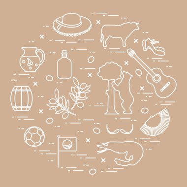 Vektör illüstrasyon düzenlenen İspanya çeşitli semboller ile bir 