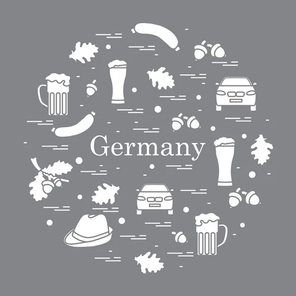 Vector illustration with various symbols of Germany arranged in — Stock Vector