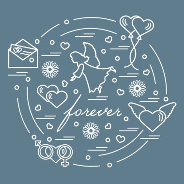 Sevimli vektör çizim farklı aşk sembolleri ile: Kalpler, ai