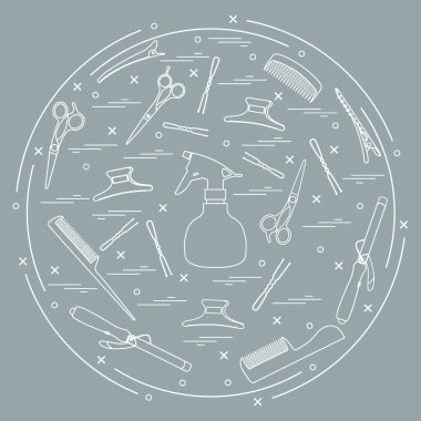 Vektör çizim öğeleri bir daire içinde düzenlenmiş: saç maşası,
