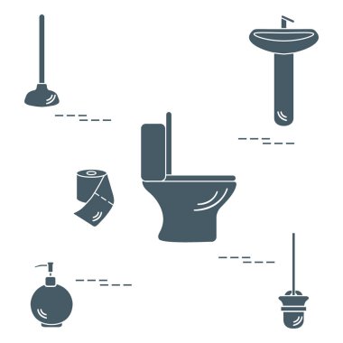 Vektör çizim klozet, lavabo, tuvalet kağıdı, s