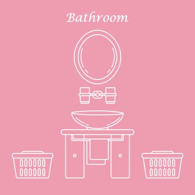 Çeşitli banyo elemanları ile sevimli vektör çizim: ayna,