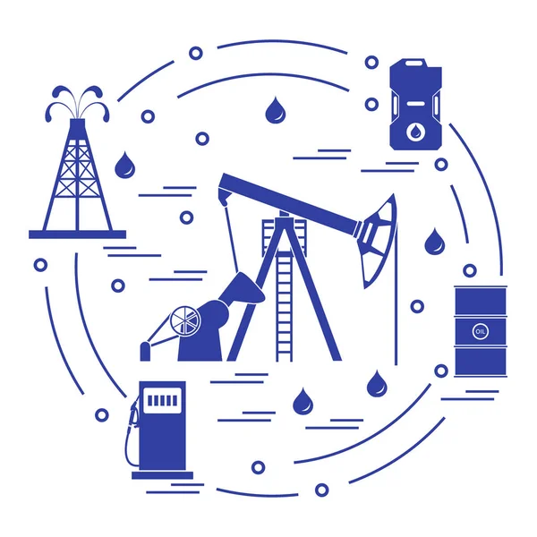 Graziosa illustrazione vettoriale delle attrezzature per la produzione di petrolio, ca — Vettoriale Stock