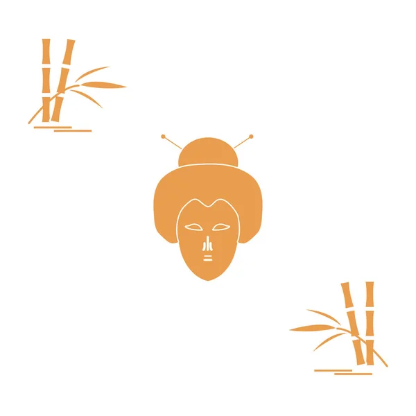 Stiliserade ikon av japansk kvinna ansikte och bambu. Resor och leis — Stock vektor