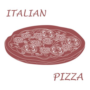 Lezzetli, lezzetli Pizza yazıtlı güzel illüstrasyon.
