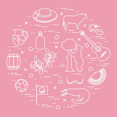 Vektör illüstrasyon düzenlenen İspanya çeşitli semboller ile bir 