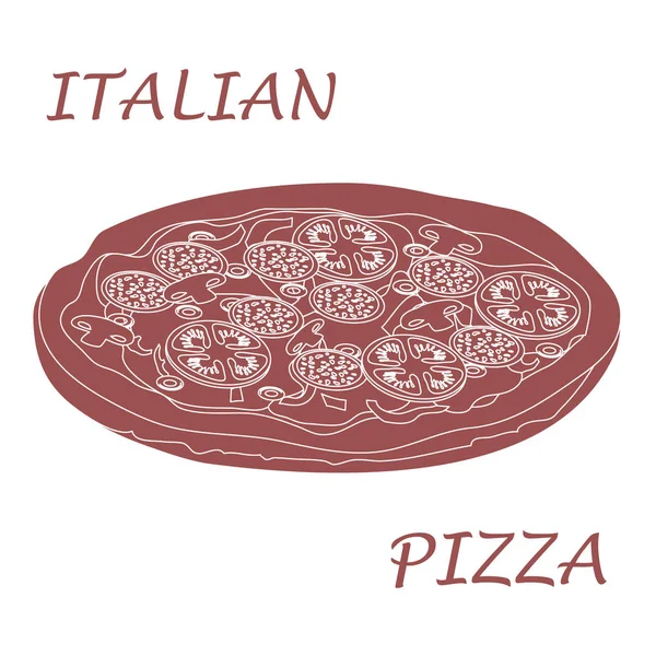 Belle illustration de pizza savoureuse et appétissante avec inscriptions . — Image vectorielle