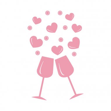 Sevimli vektör Illustration iki stemware yürekleri. C tebrik