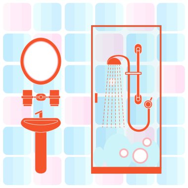 Banyo iç tasarım tatlı vektör çizim: duş kabin