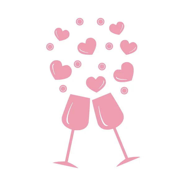 Cute vector illustration of two stemware with hearts. Greeting c — Stock Vector