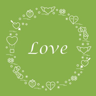 Sevimli vektör çizim ile farklı romantik sembolleri düzenlemek