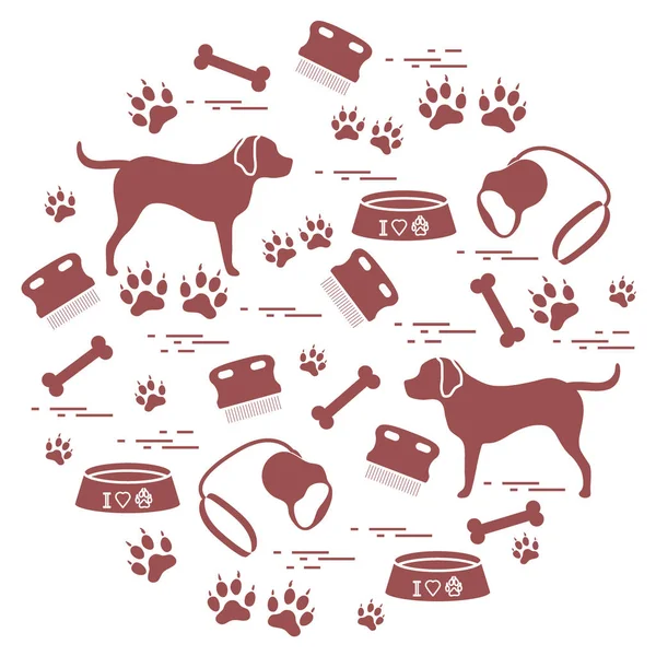 Lindos productos de ilustración vectorial para el cuidado de perros dispuestos en un ci — Vector de stock