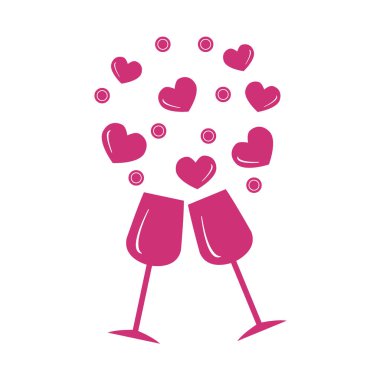 Sevimli vektör Illustration iki stemware yürekleri. C tebrik