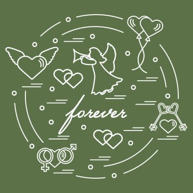 Sevimli vektör çizim farklı aşk sembolleri ile: Kalpler, ai