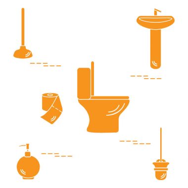 Vektör çizim klozet, lavabo, tuvalet kağıdı, s