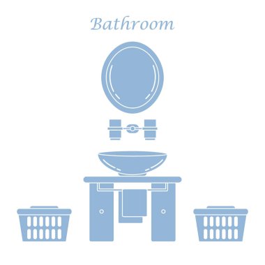 Çeşitli banyo elemanları ile sevimli vektör çizim: ayna,