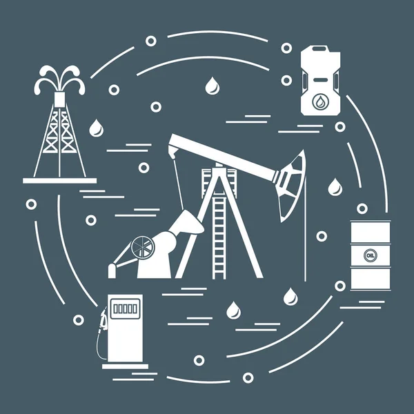 Graziosa illustrazione vettoriale delle attrezzature per la produzione di petrolio, ca — Vettoriale Stock