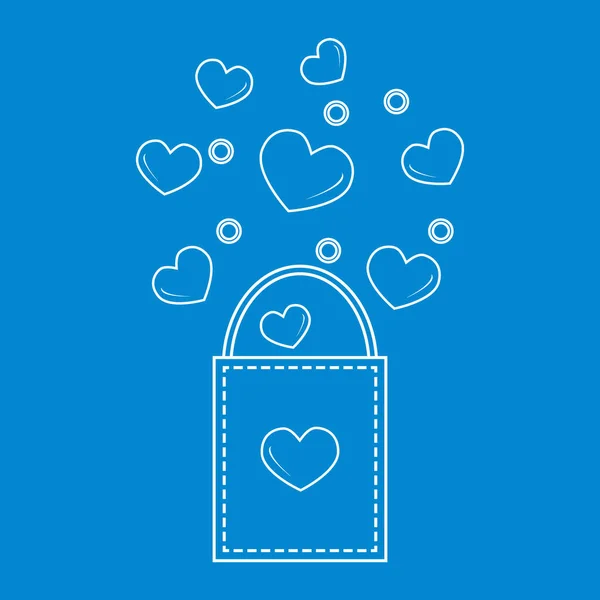 Illustration vectorielle mignonne de sac cadeau avec des cœurs. Conception pour interdiction — Image vectorielle