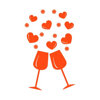 Sevimli vektör Illustration iki stemware yürekleri. C tebrik