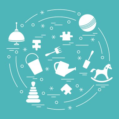 Vektör çizim çocuklar bir daire içinde düzenlenmiş elemanları: whirligi