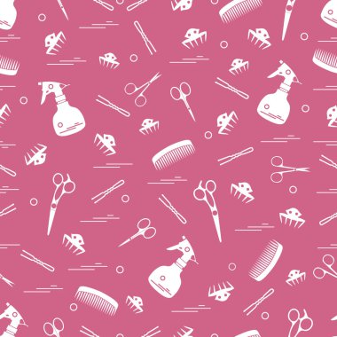 Makas, taraklar, hairclip, tokalar ve püskürtücü şirin desen.