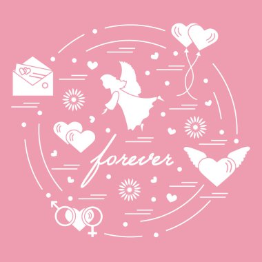 Sevimli vektör çizim farklı aşk sembolleri ile: Kalpler, ai