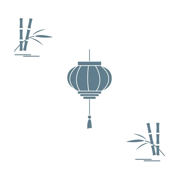 Stylized icon of the chinese lantern and bamboo. Travel and leis — Stock Vector