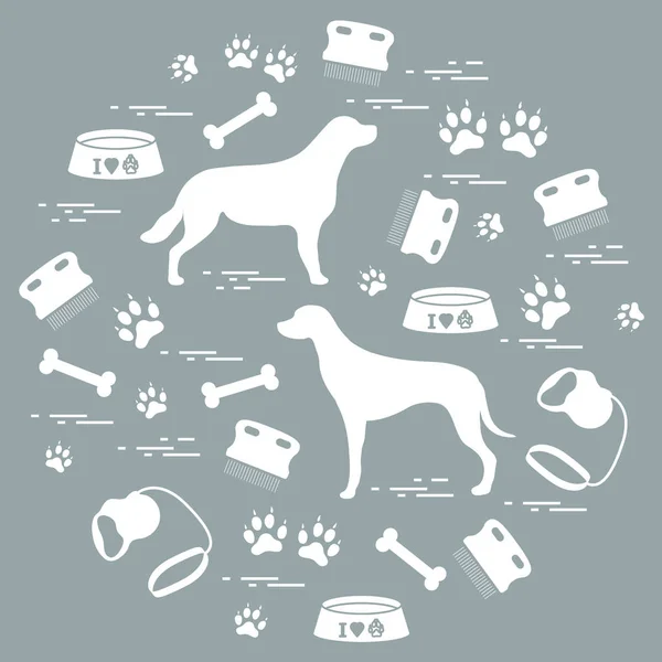 Lindos productos de ilustración vectorial para el cuidado de perros dispuestos en un ci — Vector de stock