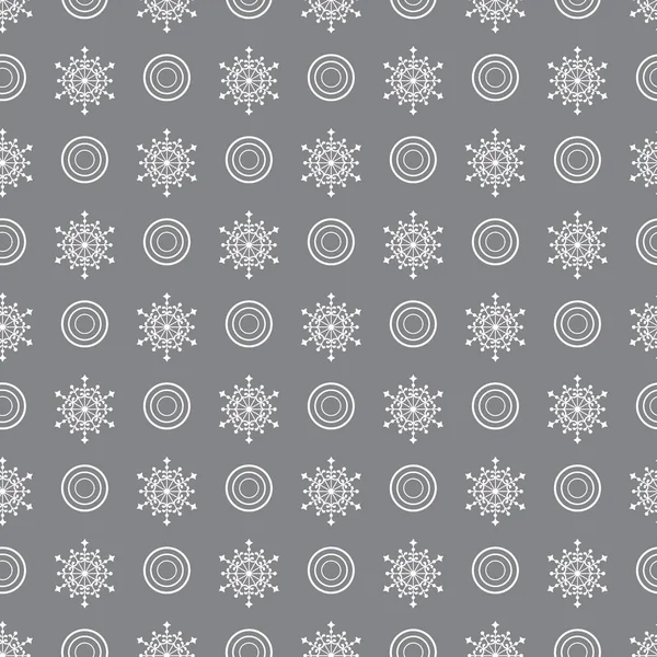 Winternahtloses Muster mit Schneeflocken und Kreisen. — Stockvektor