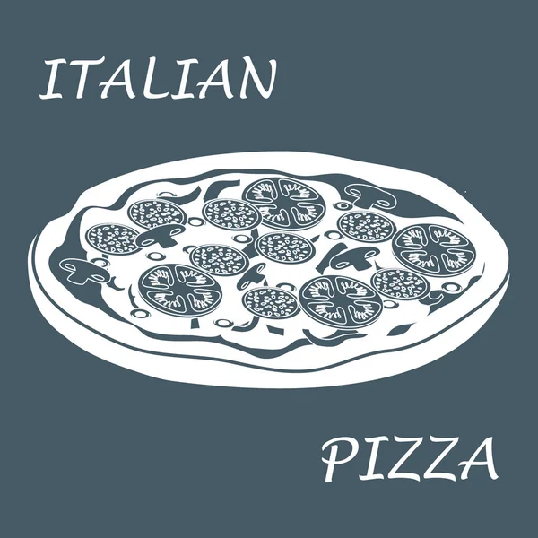Schöne Illustration einer leckeren, appetitanregenden Pizza mit Inschriften. — Stockvektor