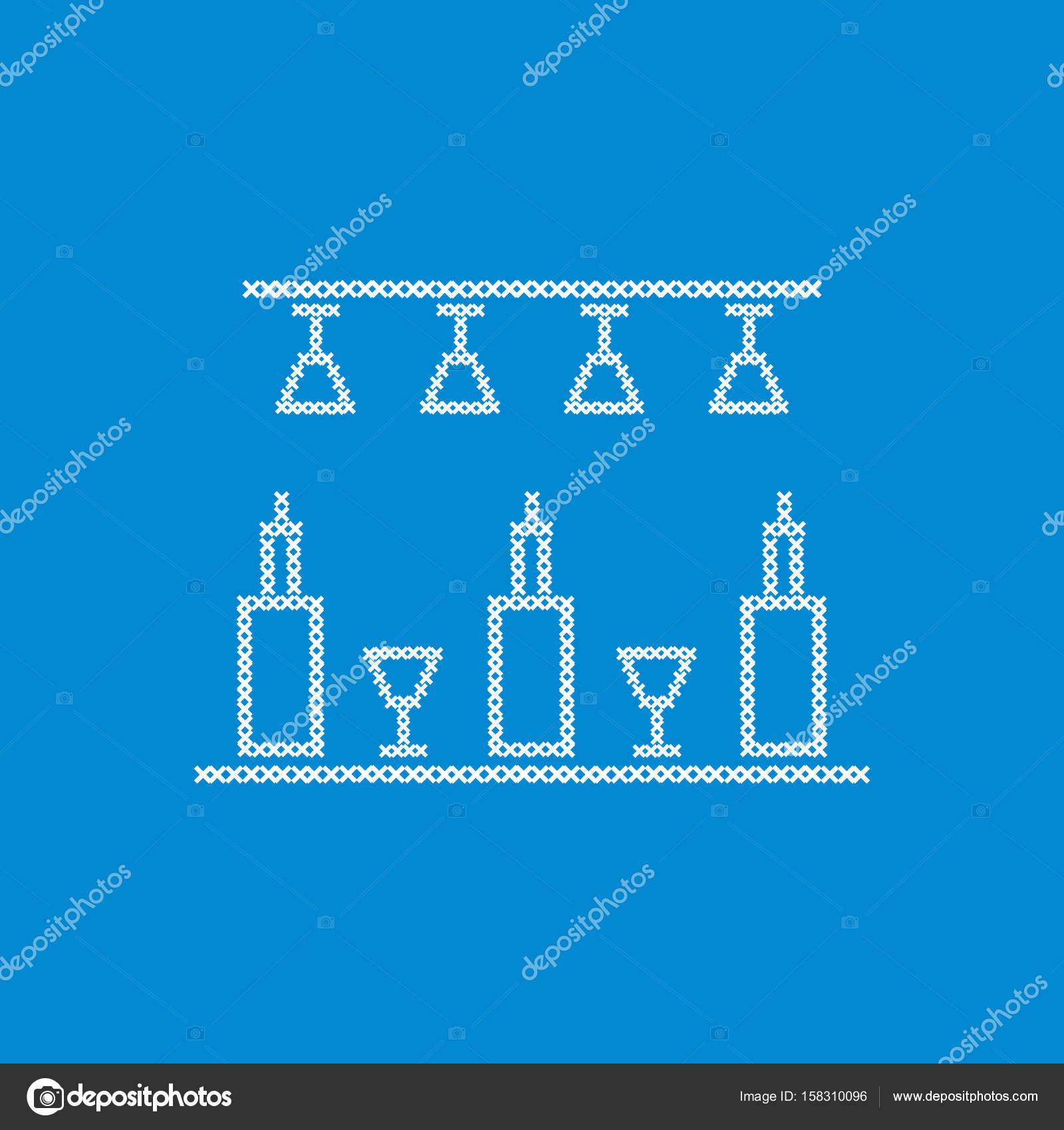Cute vector illustration cross embroidery of bar. Bottles and gl Stock