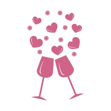 Sevimli vektör Illustration iki stemware yürekleri. C tebrik