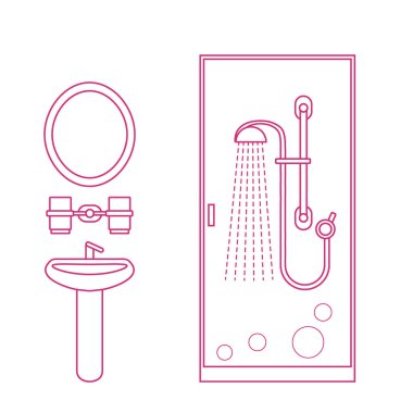 Banyo iç tasarım tatlı vektör çizim: duş kabin