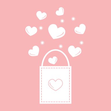 Hediye çanta yürekleri sevimli vektör Illustration. Ban için tasarım