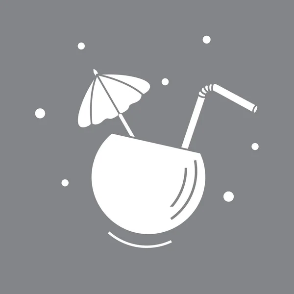 Stylizované ikony koktejl v půl kokos, trubice a deštník — Stockový vektor