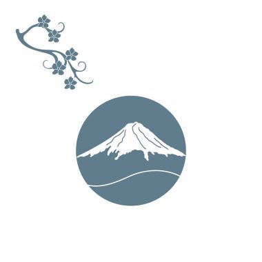 Cute illustration of branch of cherry blossoms and mount Fuji. clipart