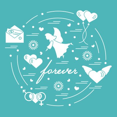 Sevimli vektör çizim farklı aşk sembolleri ile: Kalpler, ai