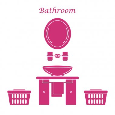 Çeşitli banyo elemanları ile sevimli vektör çizim: ayna,