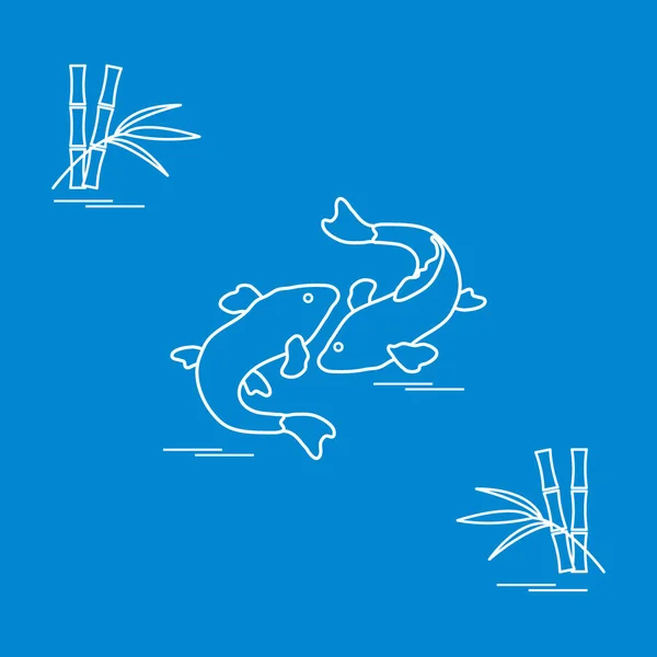 Icono estilizado de dos koi de carpa y bambú. Viajes y ocio . — Vector de stock