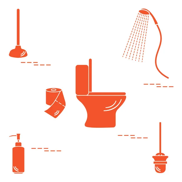 Векторні ілюстрації з унітазом, душем, туалетним папером, милом — стоковий вектор