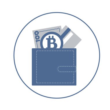 Renkli bir çanta para fatura, kredi kartı ile stilize simgesini bir