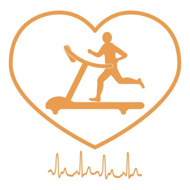 İnsanın kalbinde bir koşu bandı üzerinde koşu stilize simgesi