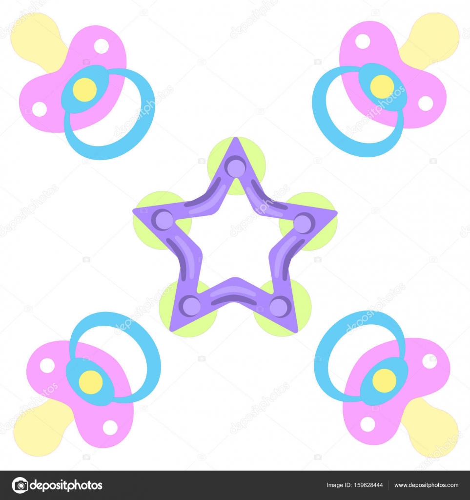 Cute picture of a baby pacifiers and teething ring Stock Vector by