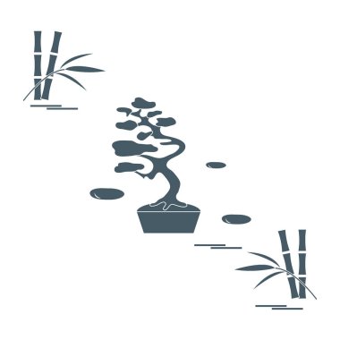 Bonsai ağacı ve bambu stilize simgesi. 