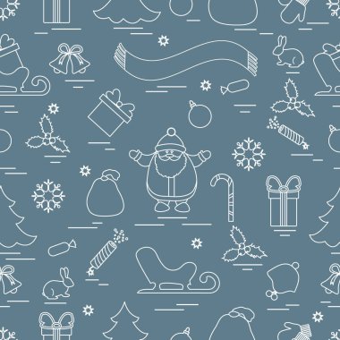 Kış çeşitli Noel elemanları ile seamless modeli: ağaç, 